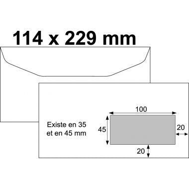 Boite de 1000 enveloppes blanches 114x229mm 80g mécanisables fenêtre 45x100mm