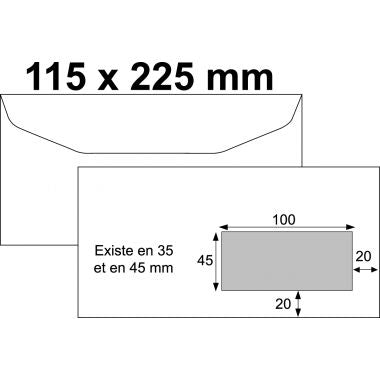 Boite de 1000 enveloppes blanches 115x225mm 80g mécanisables fenêtre 45x100mm