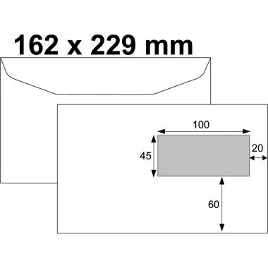 Boite de 1000 enveloppes blanches 162xx229mm 80g mécanisables fenêtre 45x100mm