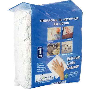 Paquet 1kg de chiffons textiles blanc