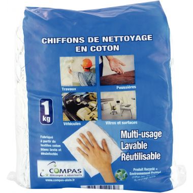 Paquet 1kg de chiffons textiles blanc