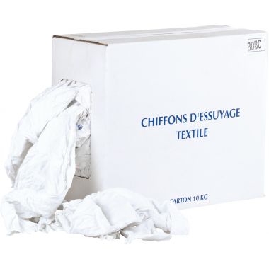 Carton 10kg de chiffons textiles blanc