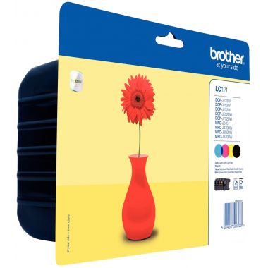 Brother MARGUERITE ROUGE pack de 4 cartouches jet d'encre noire, cyan, magenta et jaune authentique (LC121VALBP)