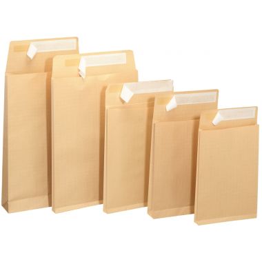 Paquet de 50 pochettes kraft armé 229x324mm 130g soufflet 30mm bande siliconée