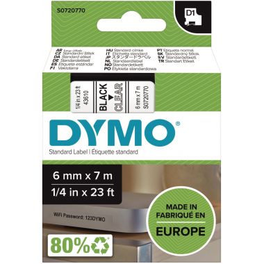 Recharge DYMO D1 6 mm x 7 m noir et transparent