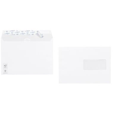 Boite de 500 enveloppes blanches 162x229mm 90g bande silliconnée fenêtre 45x100mm