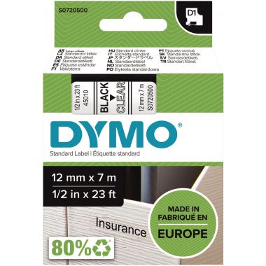 Recharge DYMO D1 12 mm x 7 m noir et transparent