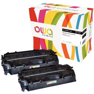 OWA Armor pack de 2 cartouches laser noire haute capacité compatible Canon 719H et HP 05XD (CE505XD)