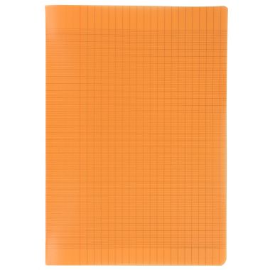 Piqûre 96 pages MAJUSCULE, format A4, papier blanc 90g, seyès, couverture polypropylène orange