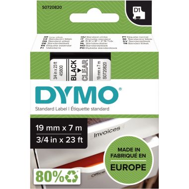 Recharge DYMO D1 19 mm x 7 m noir et transparent 19 mm