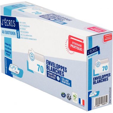 Paquet de 70 enveloppes blanches 110x220mm 80g bande siliconée