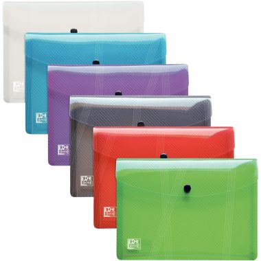 Paquet de 5 enveloppes extensibles à pression en polypropylène HAWAÏ pour format A4, coloris assortis