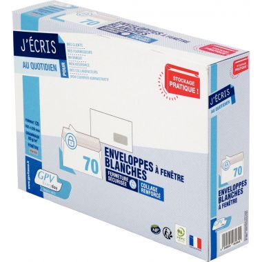 Paquet de 70 enveloppes blanches 162x229mm 80g bande siliconée fenêtre 45x100mm