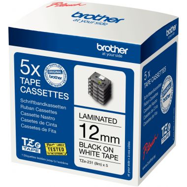 Pack de 5 recharges Brother TZe231 noir/blanc 12 mm