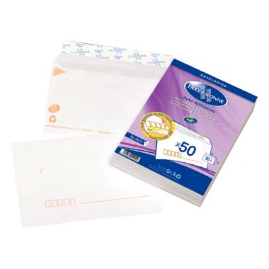 Paquet de 50 enveloppes blanches 114x162mm 80g bande siliconée précasées