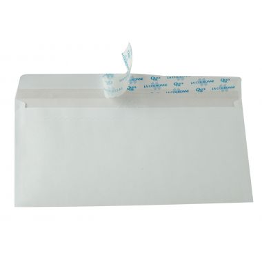 Boite de 500 enveloppes blanches 110x220mm 90g bande siliconnée fenêtre 45x100mm