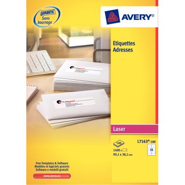 Avery - Pochette de 2100 étiquettes adhésives blanches laser 63,5x38,1mm - L7160