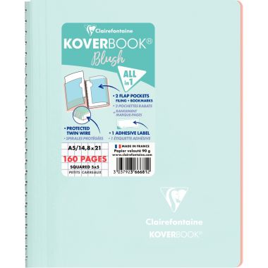 Cahier à reliure intégrale 160 pages KOVERBOOK BLUSH, format A5, quadrillé 5x5