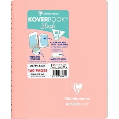 Cahier à reliure intégrale 160 pages KOVERBOOK BLUSH, format A5, quadrillé 5x5