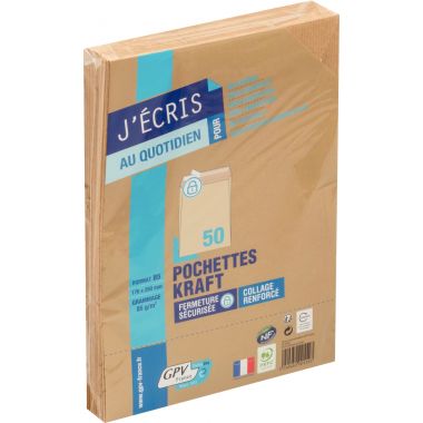 Paquet de 50 pochettes kraft 176x250mm 85g bande siliconée