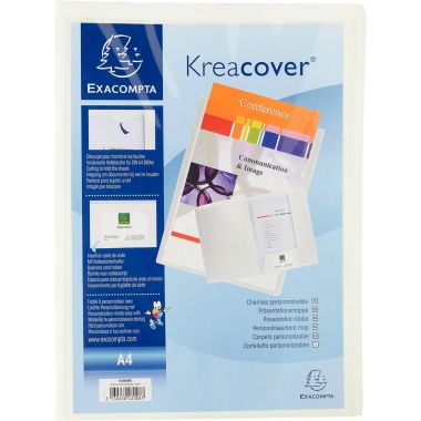 Chemise de présentation personnalisable 2 rabats KREACOVER en polypropylène 4/10ème, blanc