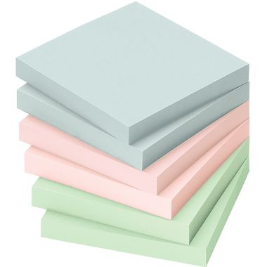 Paquet de 6 blocs repositionnables 75 x 75 mm pastel coloris assorti