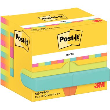 Paquet de 12 blocs notes de 100 feuilles adhesives Post-it  38 x 51 mm collection Poptimistic