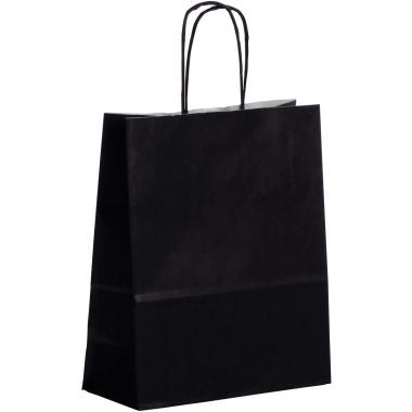 Paquet de 50 sacs kraft noir 18+8x22cm poignées torsadées