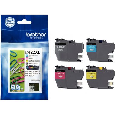 Brother TROMBONE pack de 4 cartouches jet d'encre noire, cyan, magenta et jaune haute capacité authentique (LC422XLVALBP)