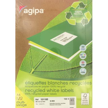 Boîte de 6500 étiquettes multi-usages blanches recyclées 38x21,2mm