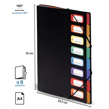 Trieur extensible RAINBOW CLASS en polypropylène, 8 compartiments