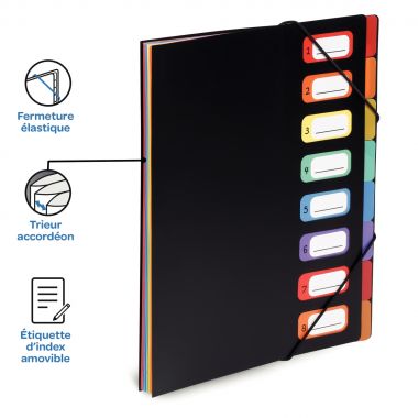 Trieur extensible RAINBOW CLASS en polypropylène, 8 compartiments