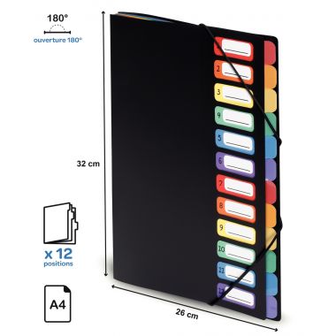 Trieur extensible RAINBOW CLASS en polypropylène, 12 compartiments