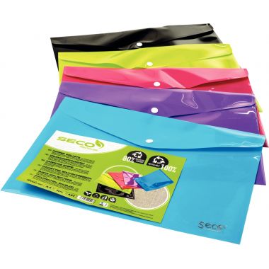 Paquet de 5 enveloppes avec bouton pression en polypropylène 80% recyclé pour format A4