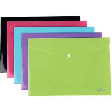 Paquet de 5 enveloppes avec bouton pression en polypropylène 80% recyclé pour format A4