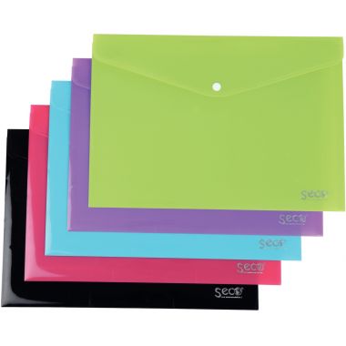 Paquet de 5 enveloppes avec bouton pression en polypropylène 80% recyclé pour format A4