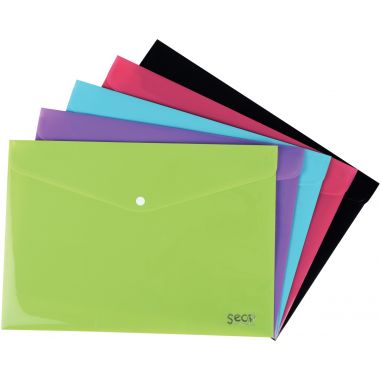 Paquet de 5 enveloppes avec bouton pression en polypropylène 80% recyclé pour format A4