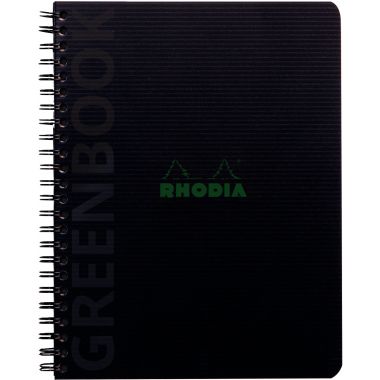 Cahier RHODIACTIVE recyclé Greenbook 160 pages perforées, couverture polypropylène, format A5+, quadrillé 5x5