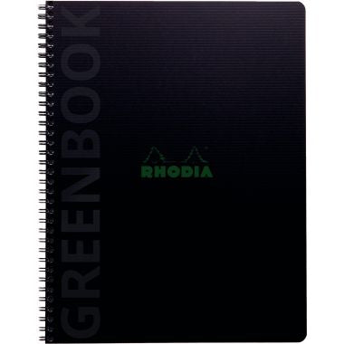 Cahier RHODIACTIVE recyclé Greenbook 160 pages perforées, couverture polypropylène, format A4+, quadrillé 5x5