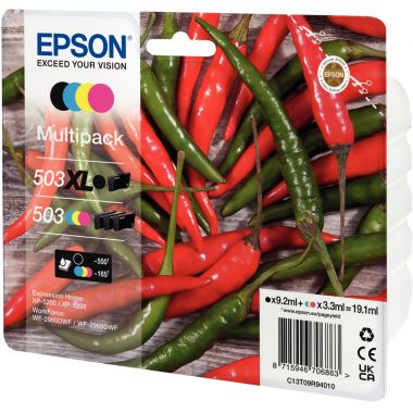 Epson PIMENT / 503 cartouche jet d'encre noire haute capacité, cyan, magenta et jaune authentique (T09R940)