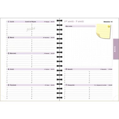 Agenda semainier Sophie 15x21cm violettes