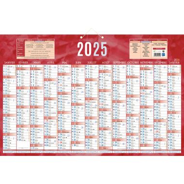 Calendrier annuel 13 mois  43x65cm rouge