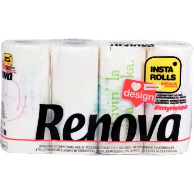 Lot de 10 rouleaux essuie-tout RENOVA Design 2 plis