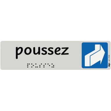 Sign- Plaque aluminium de signalisation avec texte en braille POUSSEZ , 170 x 45 mm - SGM7729B