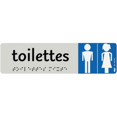 Plaque aluminium de signalisation avec texte en braille Toilettes Hommes Femmes format 170 x 45 mm