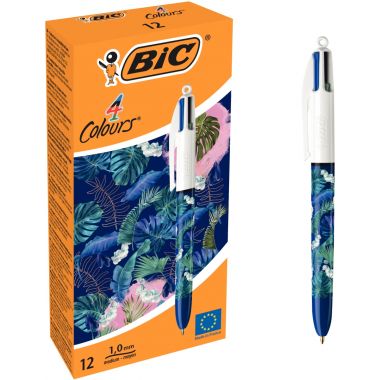 Stylo bille 4 couleurs botanique bleu