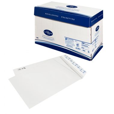 Boite de 500 pochettes blanches 176x250mm 90g bande siliconée