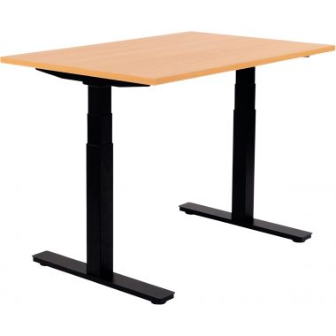 Bureau assis debout L120 cm Boost piètement Noir plateau Hêtre