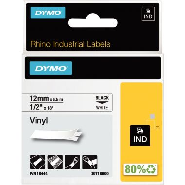 Recharge DYMO ruban vinyle  12mm x 5,5m noir sur blanc