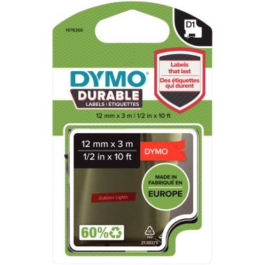 Recharge DYMO D1 12 mm x 3 m impression blanc support rouge